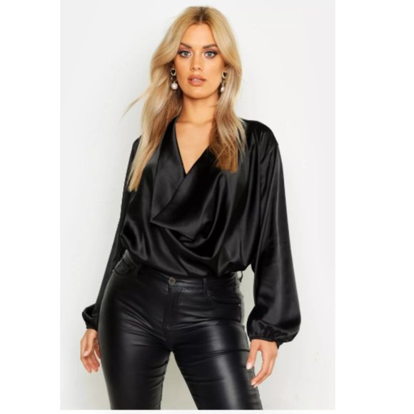 Boohoo Tops - Boohoo Purple Satin Cowl Neck Long Sleeve Blouse Size 2X 20 New With Tags
